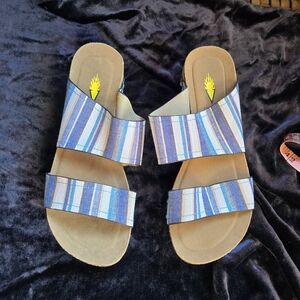 Volatile Blue Striped Cork Platform Slide Sandals Size 7
